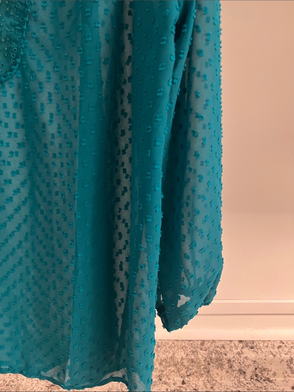 Matilda Jane Teal Swiss Dot Tie-Neck Peasant Blouse - Picture 8 of 13